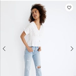 Madewell V-Neck Smocked-Waist Top in Square Jacquard